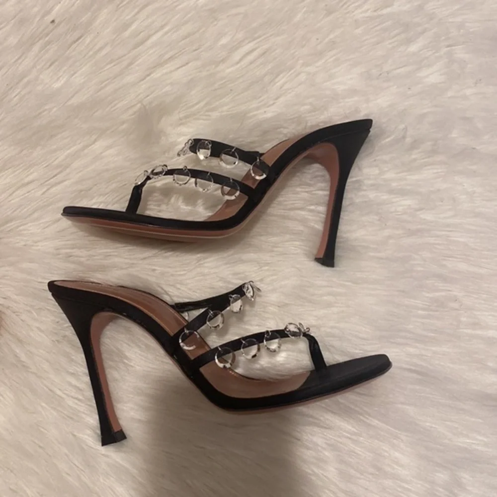 New Amina‎ Muaddi Tina Satin Crystal Charm sandals size 37.5EU